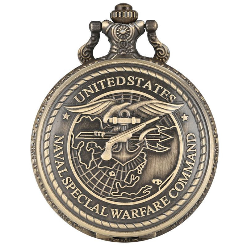 

Steampunk Watches United States Special Warfare Command Quartz Pocket Watch Retro US Navy Seals Necklace Chain FOB Clocks Gifts, Bronze