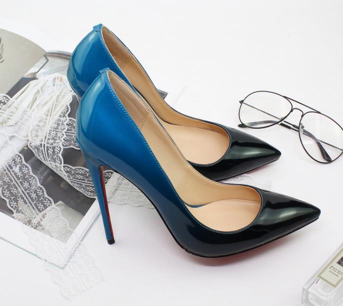

New 8.5cm 10cm 12cm stiletto heel pointed toe gradient color banquet pumps large size 35-46 women dress shoes with bottom red, Nude