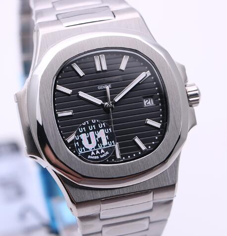 

Top Nautilus Sports 5711 U1 Watch Men Automatic Movement Watches Silver Case Black Dial Glass Back Stainless Steel Mens Wristwatches