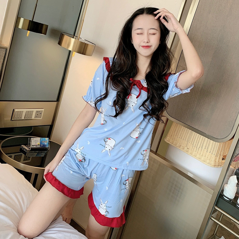 

2020 Summer Cute Doll Collar Women's Pajamas Buggy Bag Pullover Leisure Tops Sleepwear Sweet Can Wear Tops Suit Pijamas Women, 3312-4