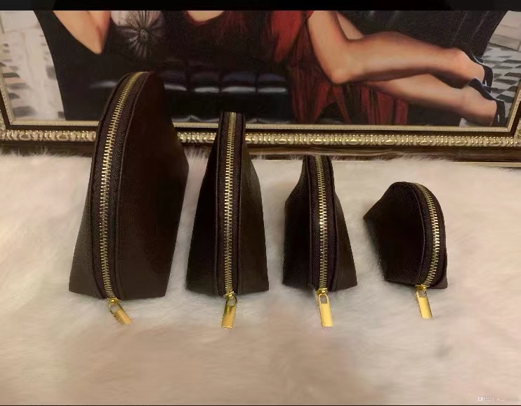 

4pcs/set Women cosmetic bags famous makeup bag designer travel pouch make up bag ladies cluch purses organizador toiletry bag DHL, Brown