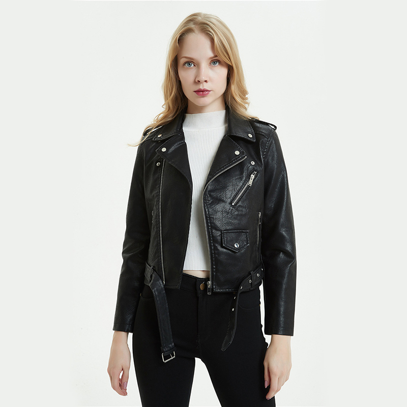 Donna Giacca Di Pelle Ecopelle Giacca Giacca di Pelle Donna Giacca Jacket Biker Giacca b/_8