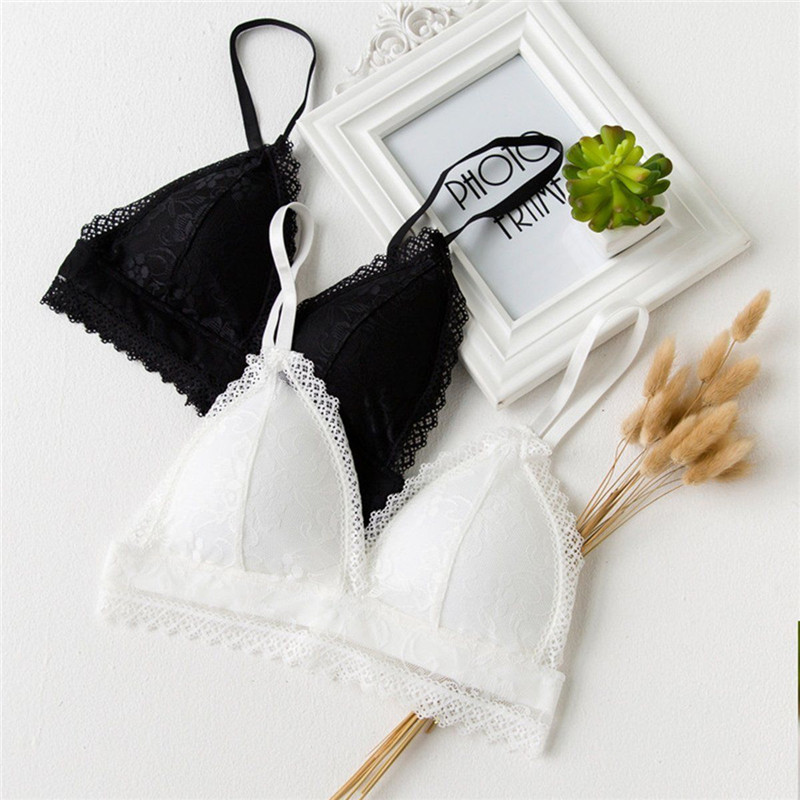 

Sexy Women Girls Suspenders Bra 2018 New Floral Lace Bralette Bustier Crop Tops White Black Women Sheer Mesh Triangle Padded Bra, As photo show