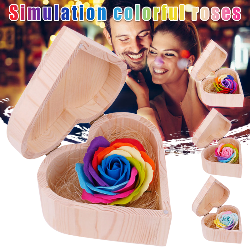 

Heart Shaped Wooden Box Soap Flower Jewelry Box Handmade Immortal Flower for Birthday Anniversary HKS99, Blue