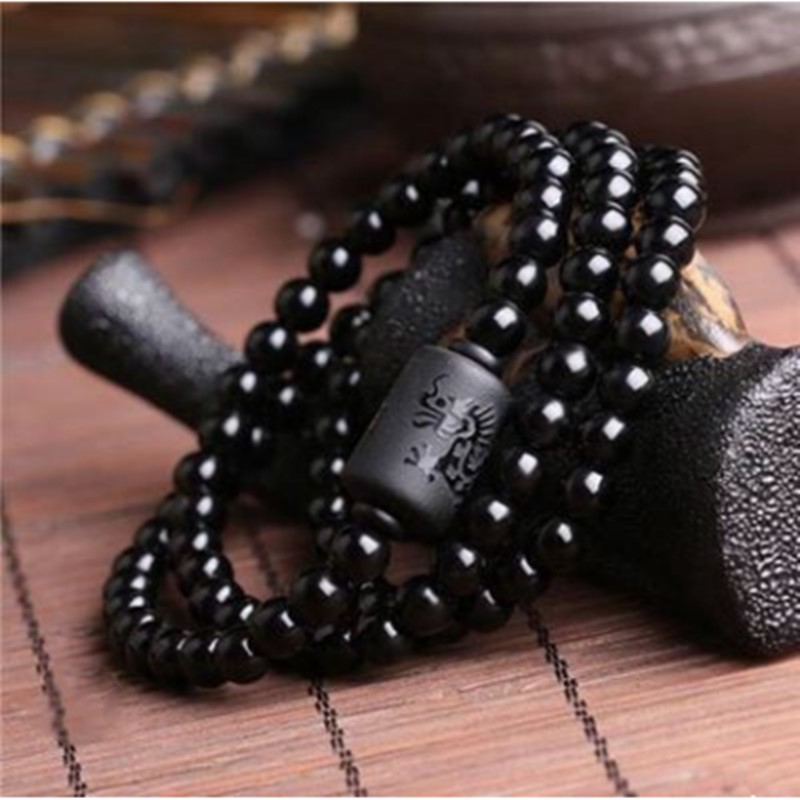 1Pcs Lucky or dragon chinois Pixiu Charm Bracelets Noir Perles De Verre Bracelet