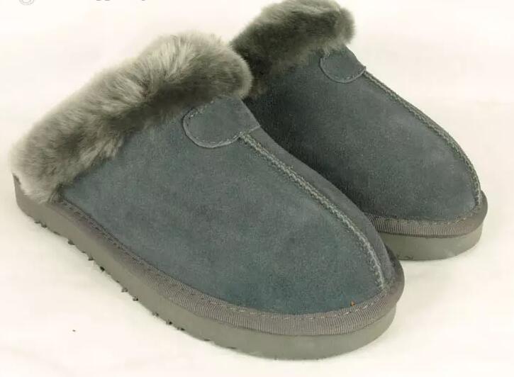 

Hot Sale-ppers Men Womens Slipper Womens Boots Snow Boots Brand Designer Indoor Cotton Slippers Leather Slipper, Grey