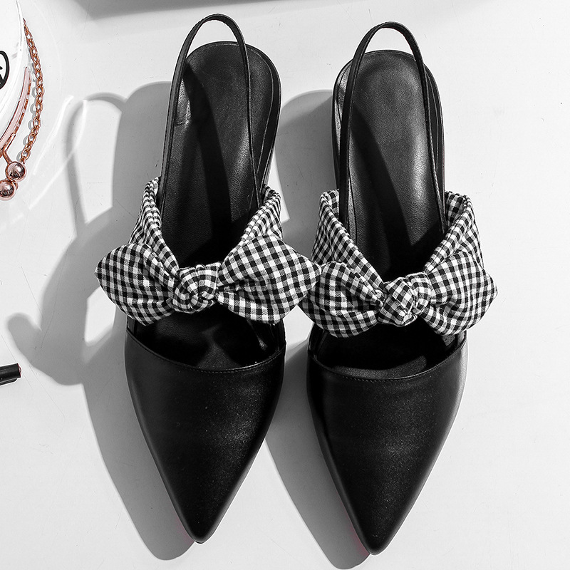 

Slippers 2020 luxury sandals bow leather front mid-heel 3CM high heels solid color white black size 34-40 non-slip wear-resistant comfortabl