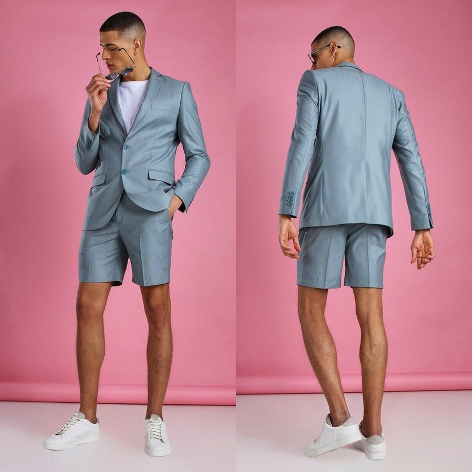 Summer Short Men Suit 2 Pieces High Quality Slim Fit Two Button Groom Wear Formal Prom Party Wear Blazer(Jacket+Pants)