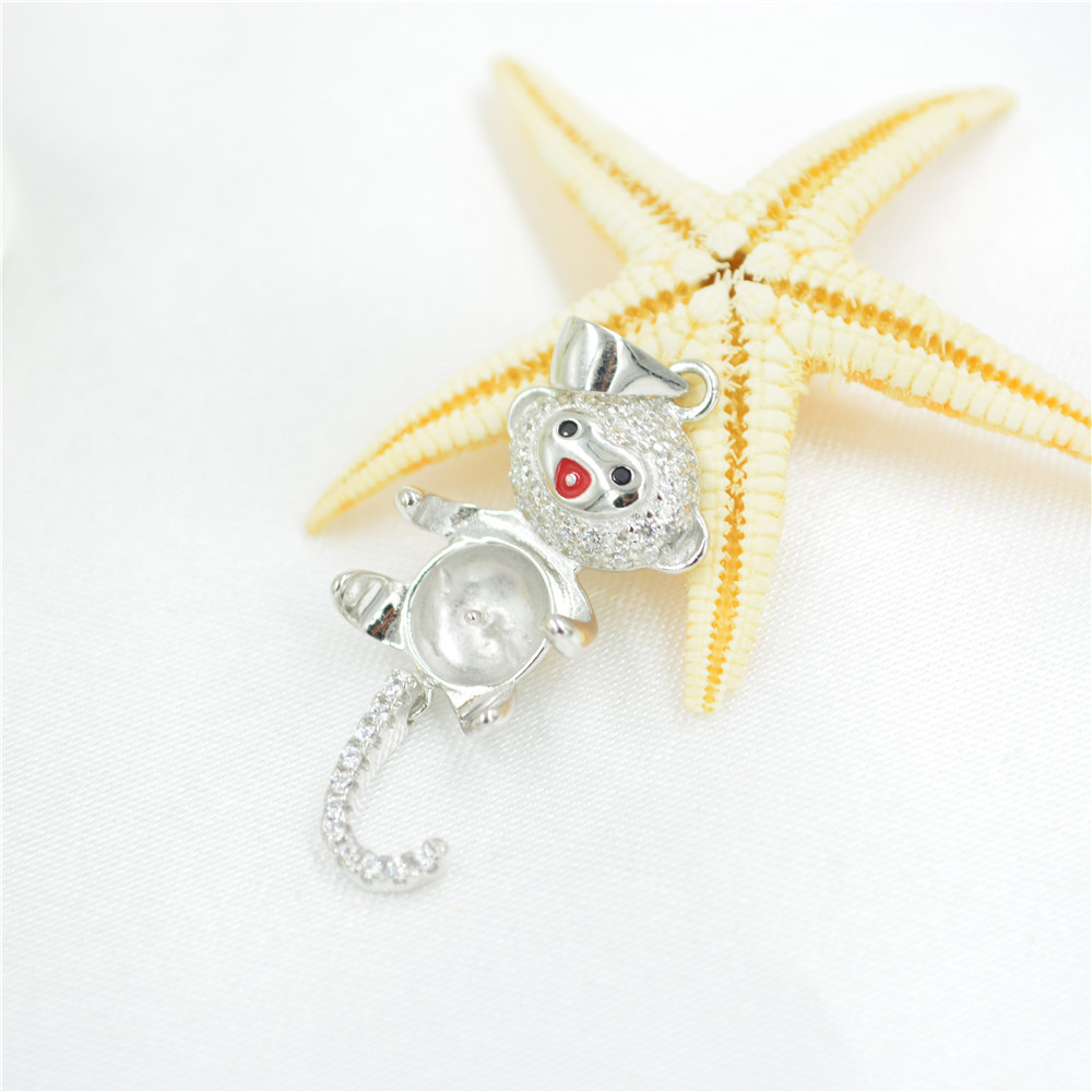 New fashion personality monkey S925 Silver Pendant freshwater pearl pendant manufacturer wholesale empty silver jewelry accessories DZ054-image-455963775