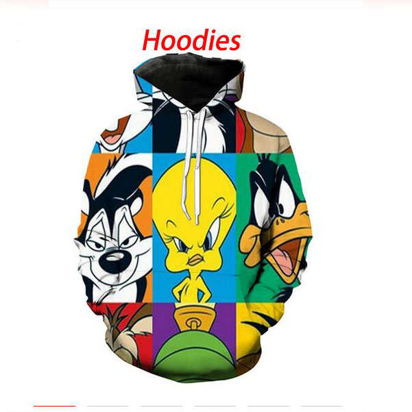 Hot Mode Hommes Hoodies dessin animé Looney tunes 3D HD Imprimer Hoodies Casual Sweat Couple Survêtements Femmes Sweats à capuche PR0165