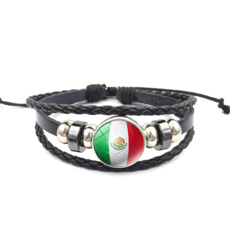 

Link, Chain The FI FA World Cup Football Team Mexico Leather Bracelet Po Picture Dome Cabochon Glass Snap Button