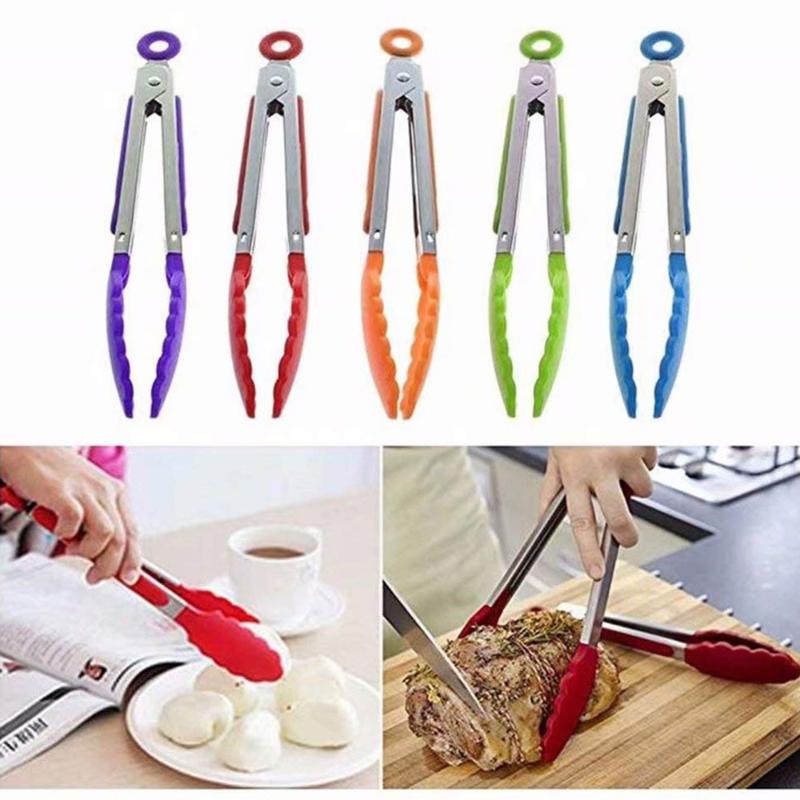 

Practical Silicone Kitchen Cooking Clip Barbecue Tongs Stainless Steel Handle Appliances BBQ Tools Non-Stick High quality