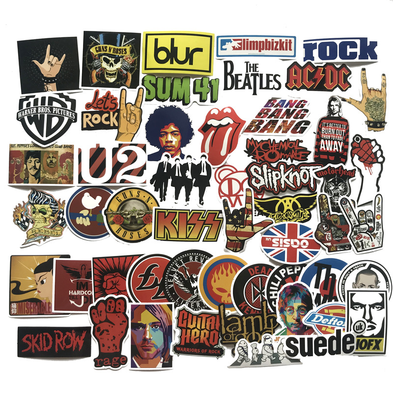 

No Repeated Fashion Car Stickers 52pcs/lot Rock Cool Sticker Home Skateboard Snowboard Laptop Luggage Motorcycle Guitar Waterproof Decals