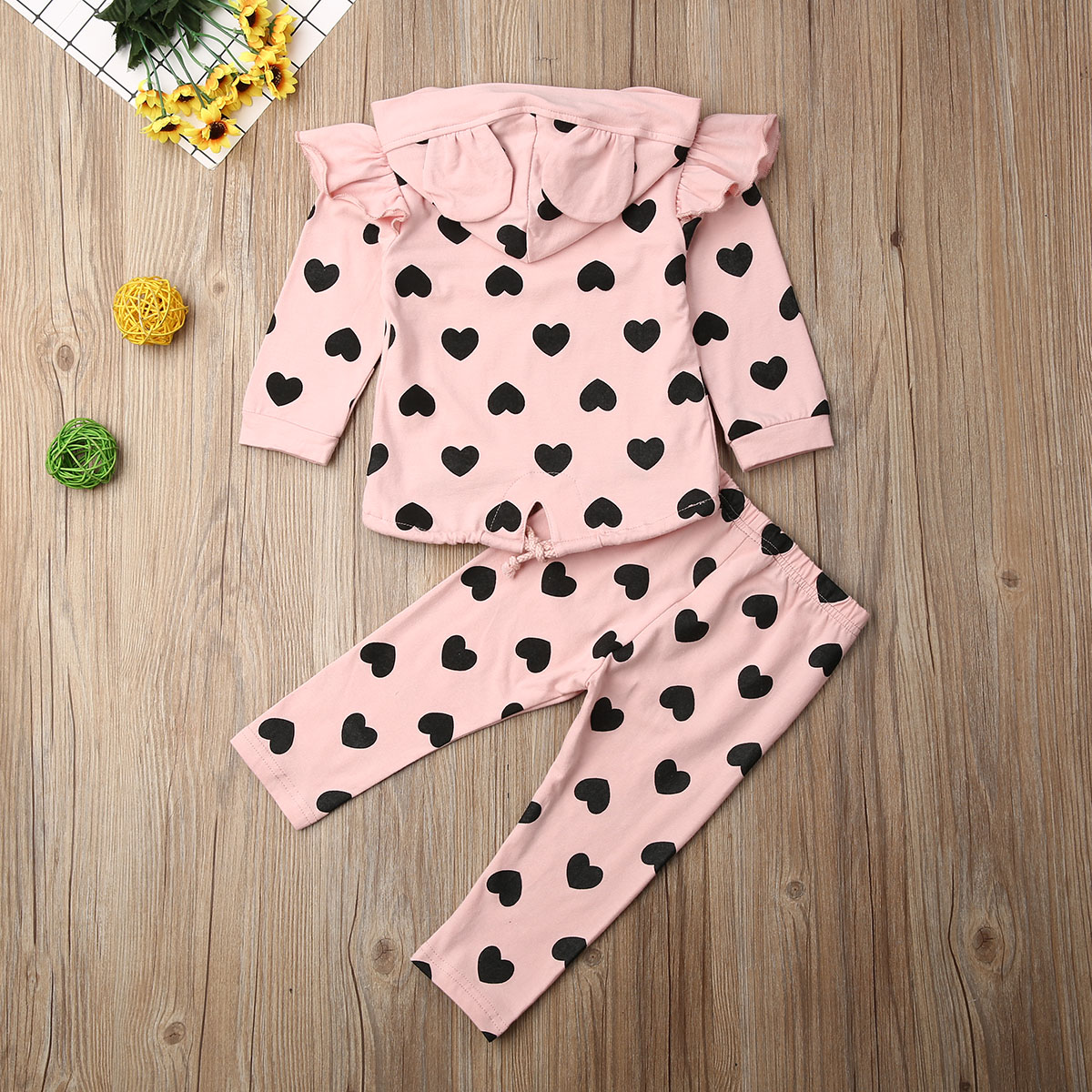 

Autumn New Toddler Baby Girl Clothes Sets Print Kid Top Ear Hooded Pullover + Trousers Pants Cotton Clothes 1-5Y, Pink
