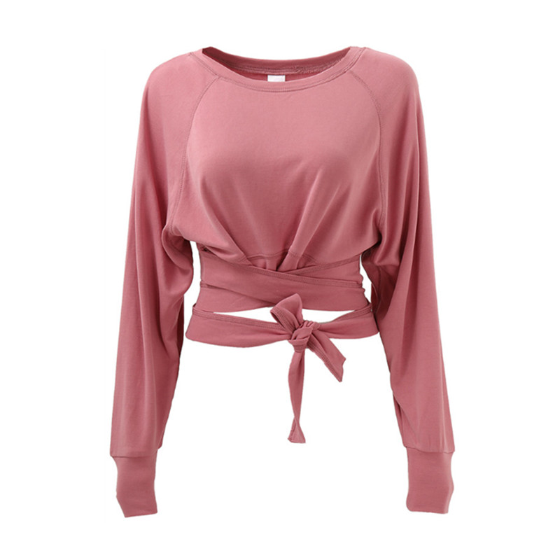 

2020 New Women Yoga Shirt Short Style Long Sleeve Loose Bandage Dry Fast Sports Sweater Sexy Women Running Gym Dance Clothes, Dark grey