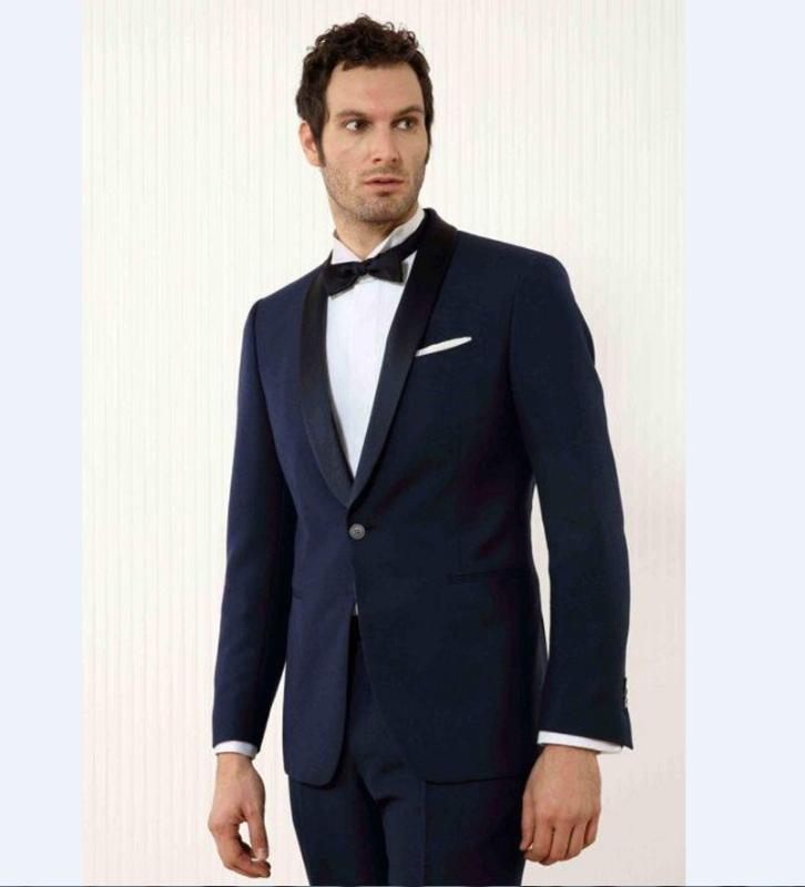 

Custom Made Groomsmen Shawl Black Lapel Groom Tuxedos Navy Blue Mens Suits Wedding Best Man (Jacket+Pants) B803, Purple