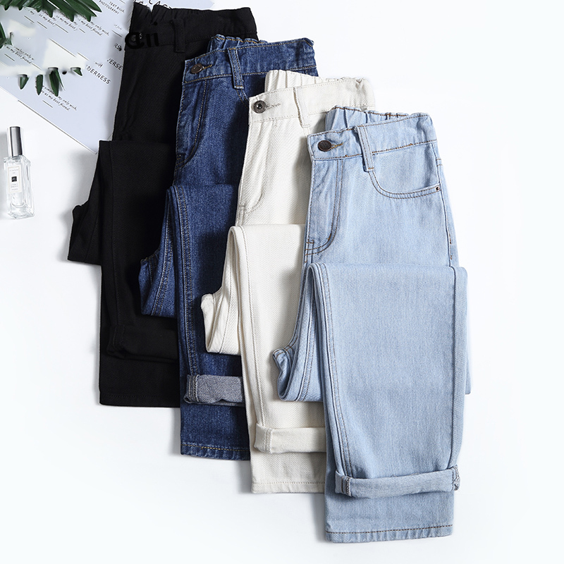 

4 color mom jeans woman elastic waist high wais plus size denim Pants boyfriend jeans for women Washed Cotton 2020 fashion new, Blue