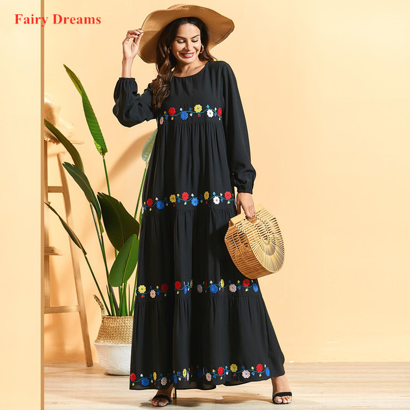 

Black Abaya Women Bangladesh Islamic Clothes Plus Size Kaftan Dubai Abaya Marocain Embroidery Arabic Muslim Dress Vestidos Mujer