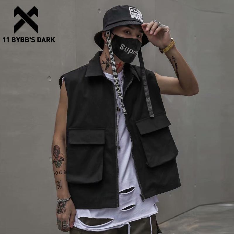 11 BYBB'S DARK Vintage Multi Pockets Tactical Vest Men Fashion Hip Hop Sleeveless Tops 2020 Streetwear Harajuku Male Cargo Coats