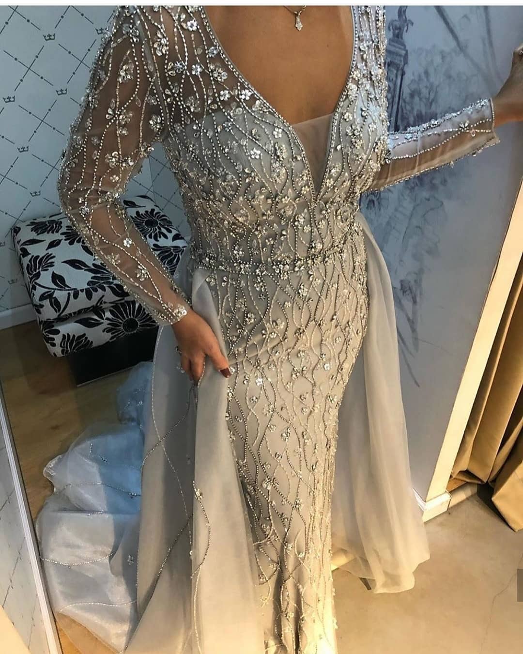 

2020 Arabic Aso Ebi Luxurious Silver Sexy Evening Dresses Beaded Crystals Prom Dresses Mermaid Formal Party Second Reception Gowns ZJ264, Champagne