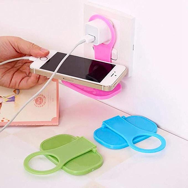 

12Pcs Random Color Foldable Plastic Cell Phone Stand Holder Wall Charger Hanger Holder Cradle Universal Adjustable Charging Rack
