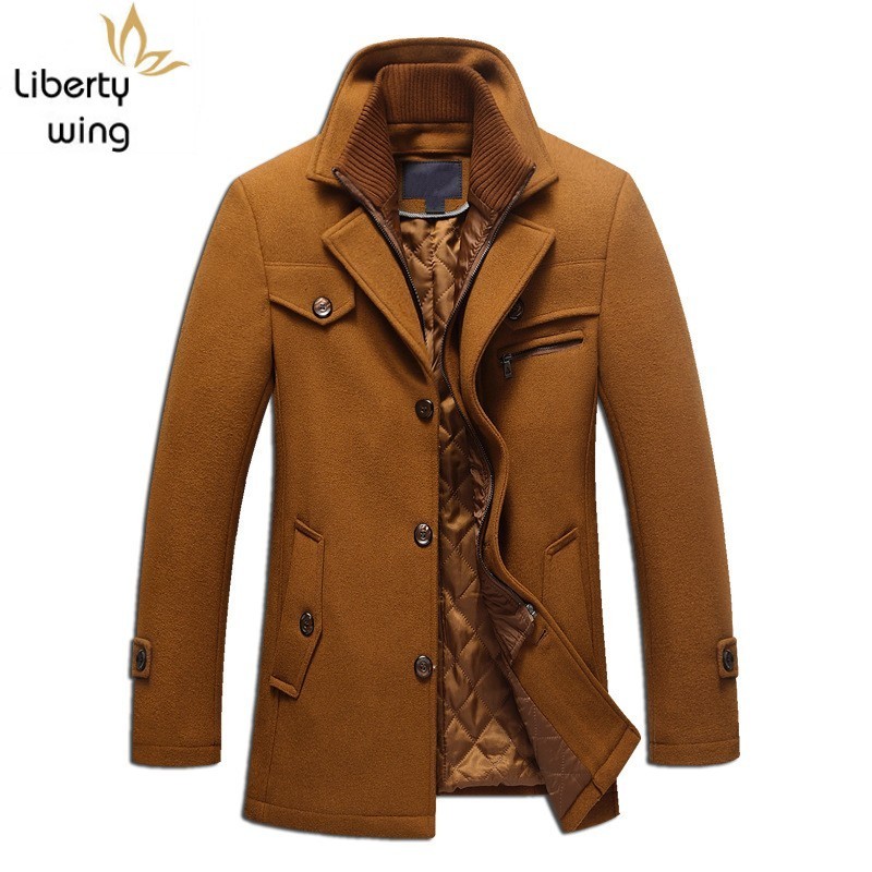 

2020 New Winter Mens Casual Woolen Coats Fashion Solid Pocket Button Thick Warm Outerwear Business Slim Fit Coat Plus Size -3XL