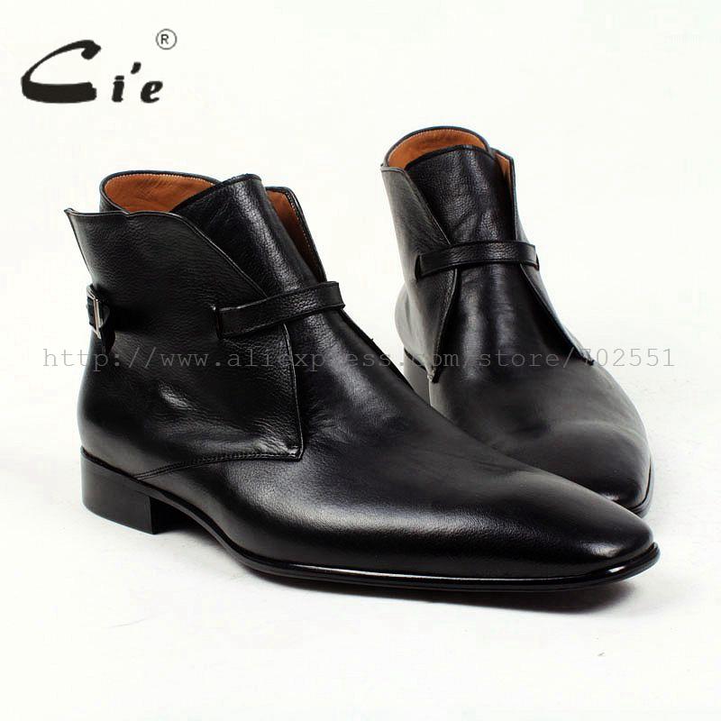 

cie square plain toe solid pebble grain black calf leather boot 100%genuine leather breathable outsole bespoke men's boot A881