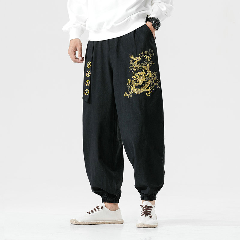 

Chinese Style Printed Pencil Pants Men Jogger Full Length Hip Hop Pants Men Trousers Streetwear Joggers Dropshipping, Grey blue