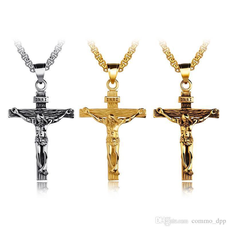 

Hot Sale Titanium Steel Men S Cross Necklaces Christian Jesus Crosses Crucifix Pendant Charm Popcorn Chains For Women Hip Hop Faith Jewelry