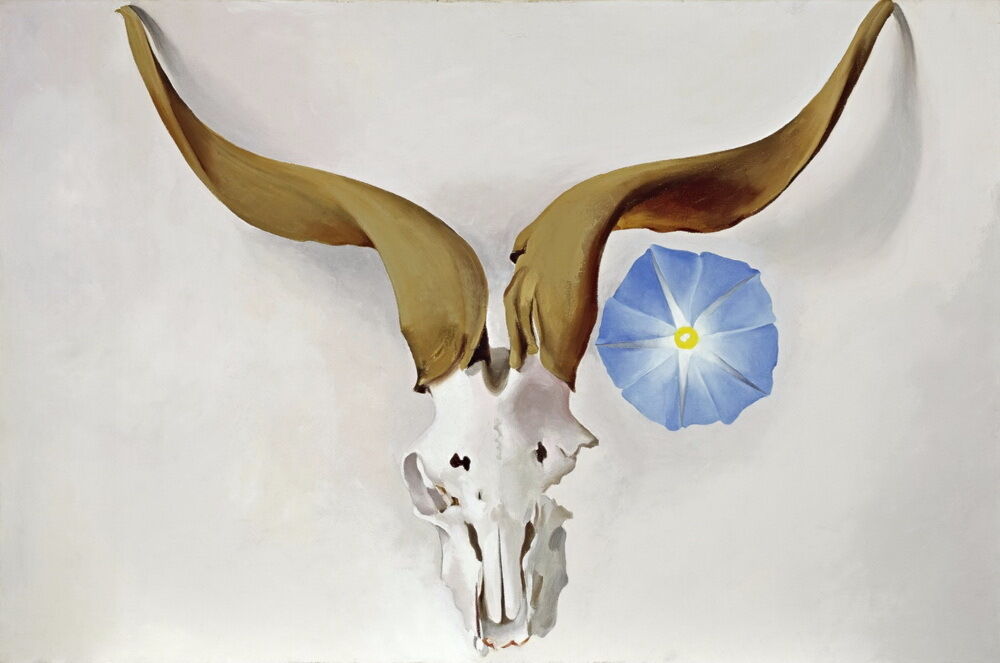 

Georgia O'Keeffe Ram's Head Blue Morning Glory Home Decor Handpainted &HD Print Oil Paintings On Canvas Wall Art Pictures 191114