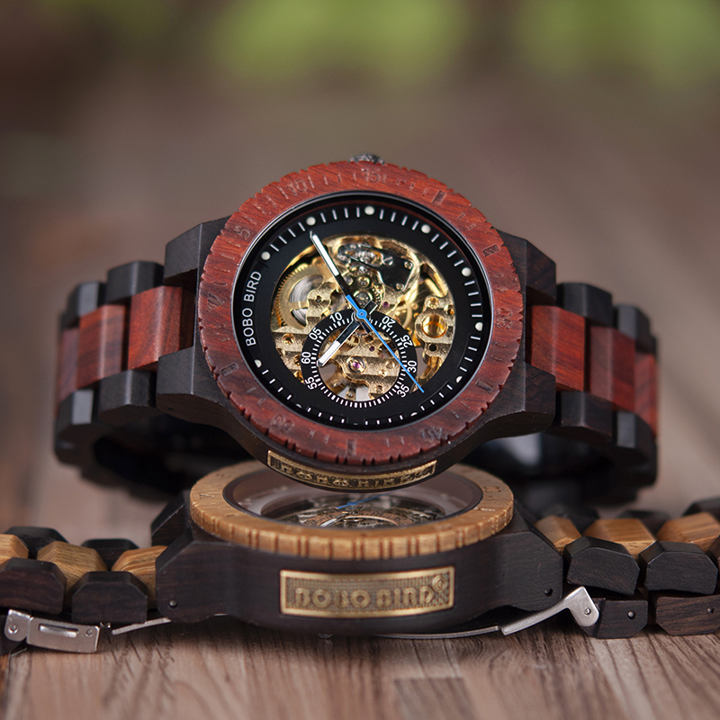 

BOBOBIRD Retro Men's Design Automatic Mechanical Watch Luminous All wooden anti-cracking 30M waterproof casual watch free box, Red