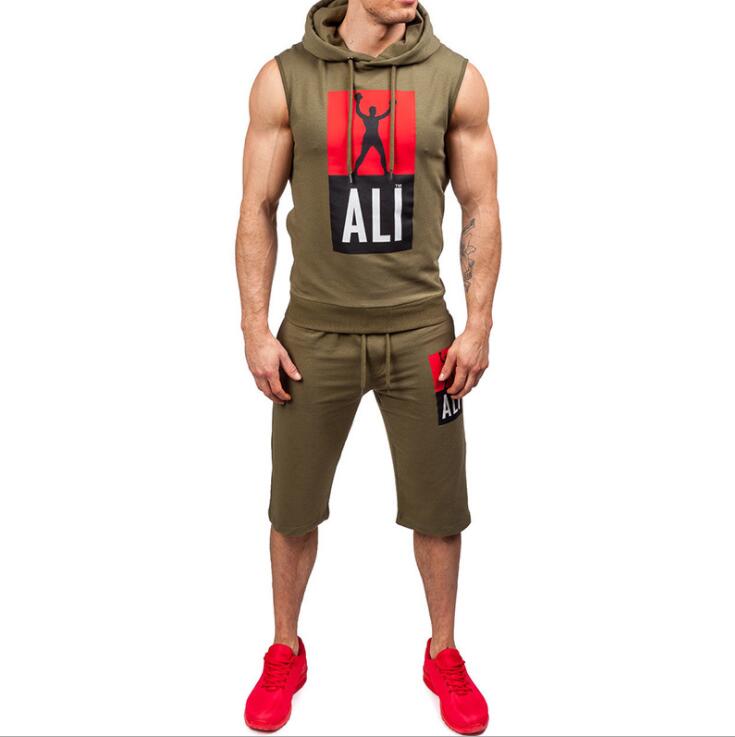 

men's designer sports suit 2018 new men's running suit fitness training sleeveless loose men's clothing Running Wear, Gray