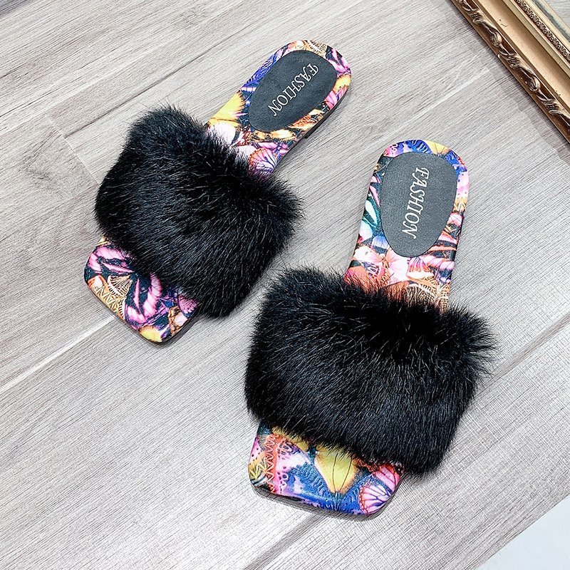

2020 New Arrival Women Summer Slippers Outdoor&indoor Fashion Fur Colorful Slippers Holidays Ins Size 35-40, Black