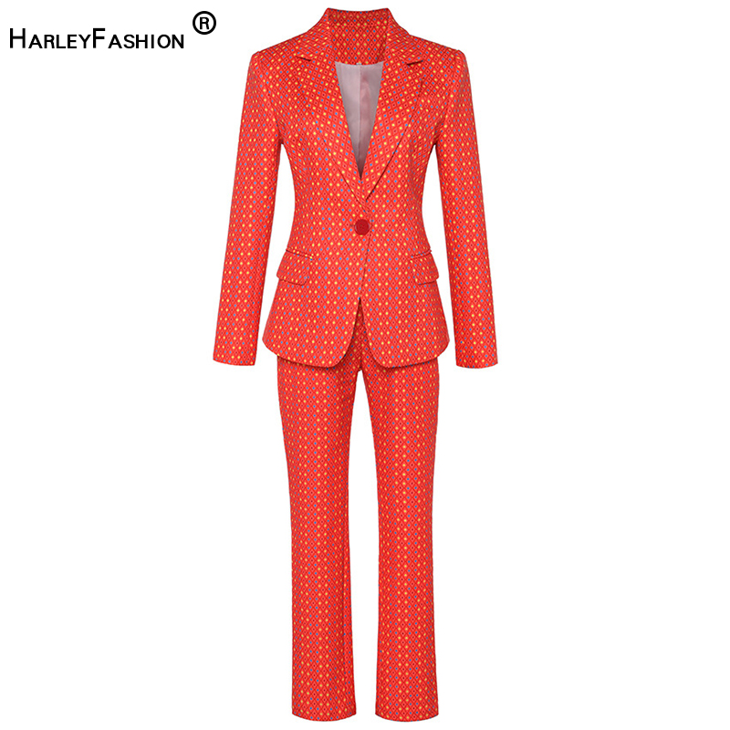 

HarleyFashion Stunning Design Fall Style Colorful Twin Sets Print Blazer Slim Trouser Fashion Pants Suits Women Quality Outfits, Multi