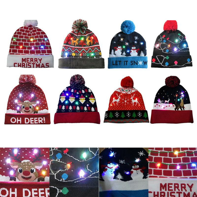 

LED Christmas Beanie Ugly Christmas Sweater Tree Beanie Light Up Knitted Hat for Children Adult Party