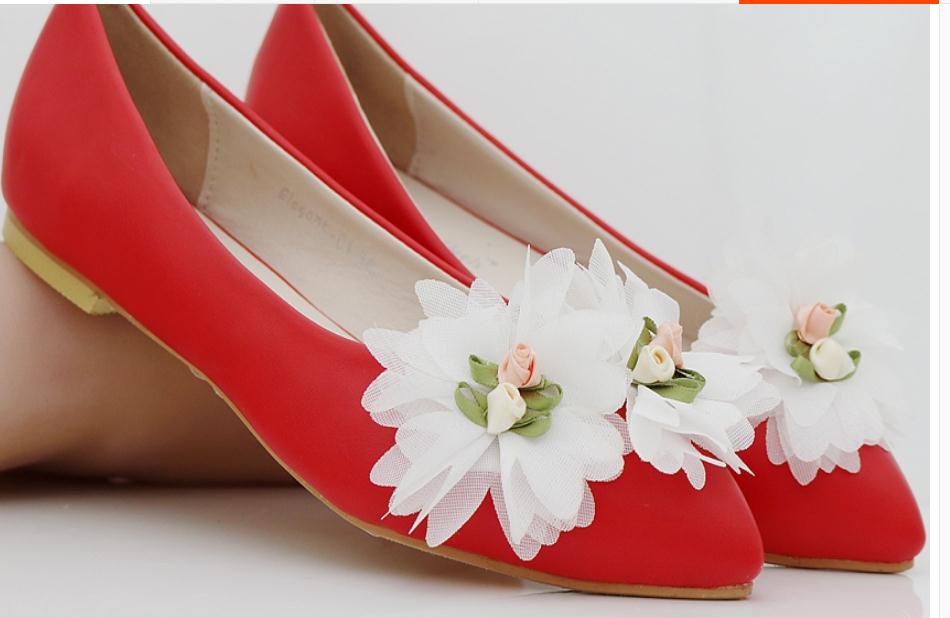 

2019 Women's shoes in Spring and Autumn with New style flat bottom pointed end Flower@6565366, Red