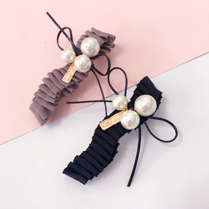 

2018 Korean Simple Girl Hair Pins Wave Fold Imitation Pearls Hair Clip Women Fashion Headwear Ponytail Holder Accessories