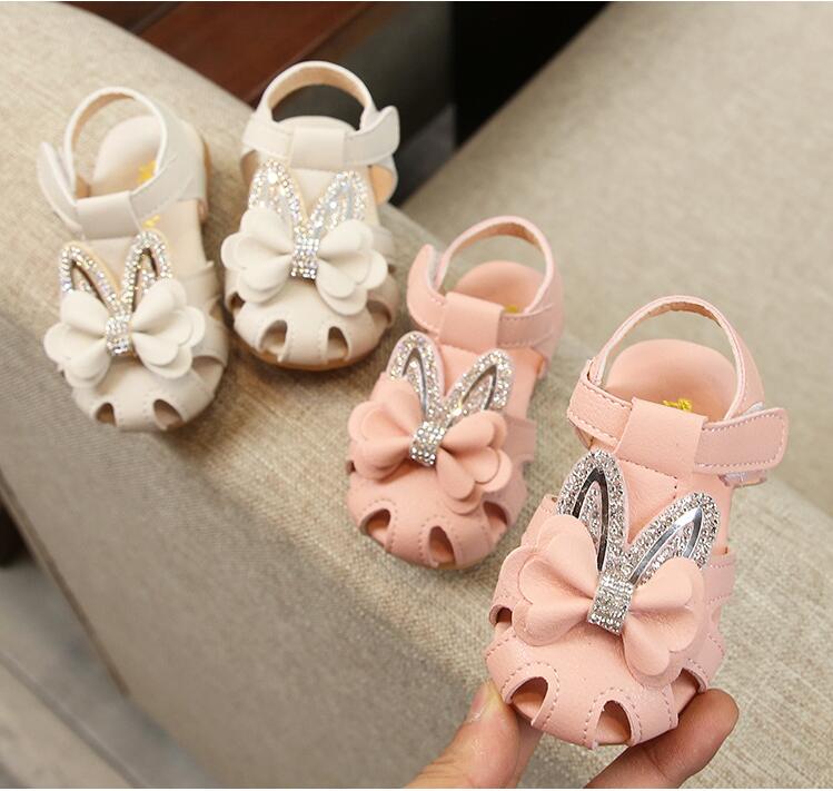 

Girls Spring Autumn Toe cap Rabbit Sandals Kids Toddler Baby Summer Princess Walking Shoes OBS 003, White