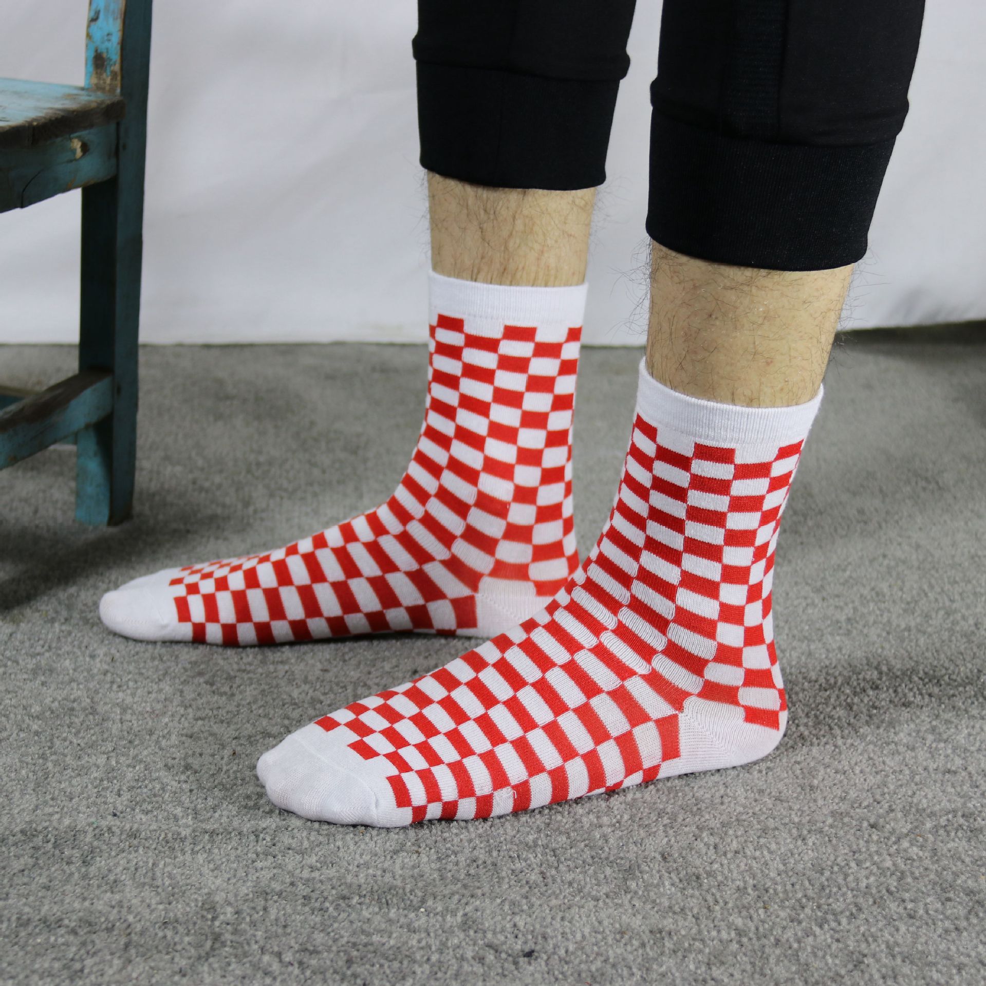 2020 Korea Funky Harajuku Trend Women Checkerboard Socks Geometric