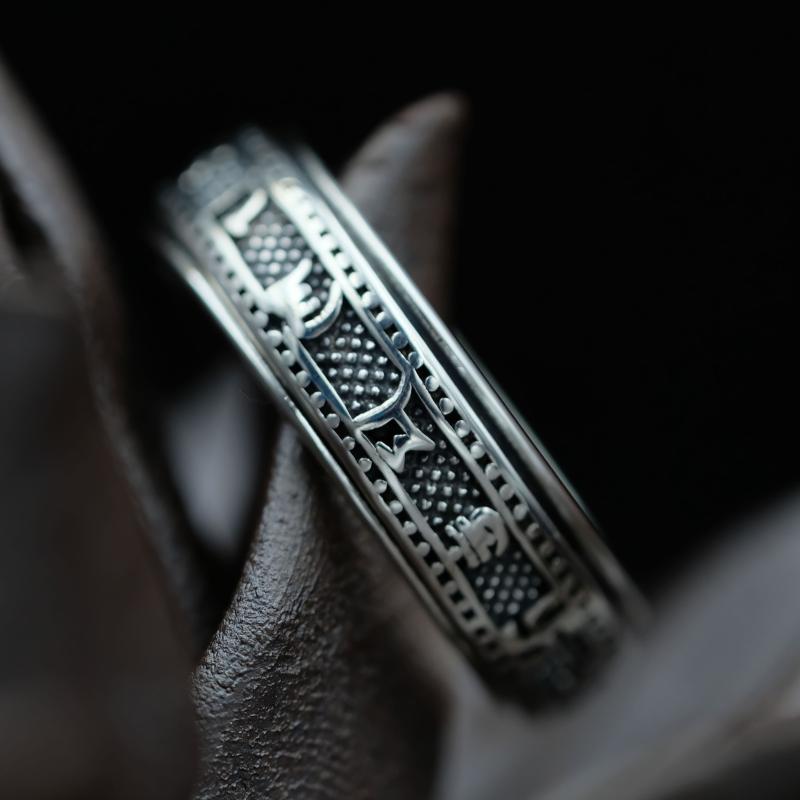 

925 Sterling Silver Buddhist Personality Rotating Six Word Mantra Thai Silver Vintage Transfer Ring for Men and Women