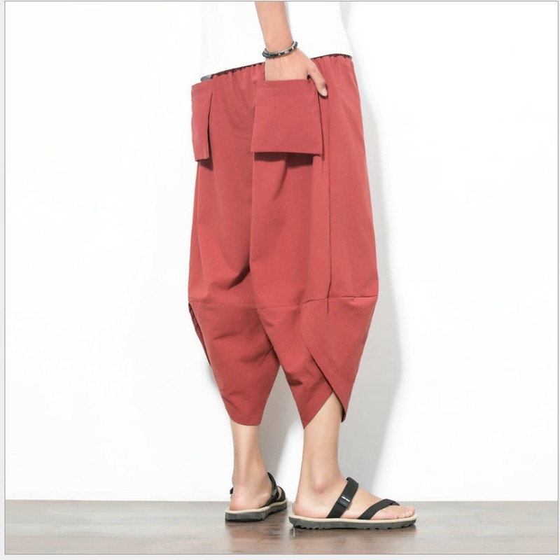 

2020 Summer Casual Carrot Pants Thailand Cotton and Linen Feet Nepal Pants Japanese Wild Nine Points Trousers Men's Clothing, Green