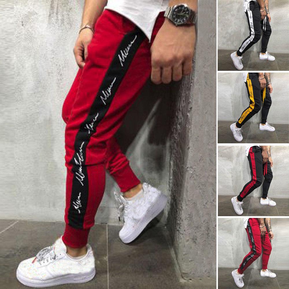

3400# 4 Colour S-XXL Mens Slim Fit Tracksuit Sport Gym Skinny Jogging Joggers Sweat Pants Trousers, Black
