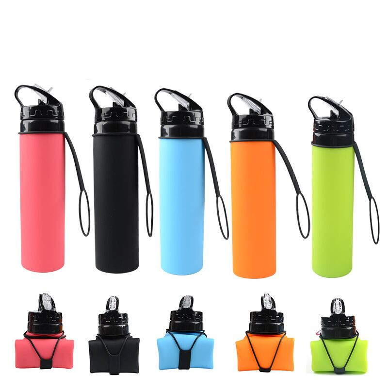 

20oz Silicone Collapsible water bottle 600ml Outdoor Sports Camping Travel water Bottles with lid foldable silicone drinking bottle