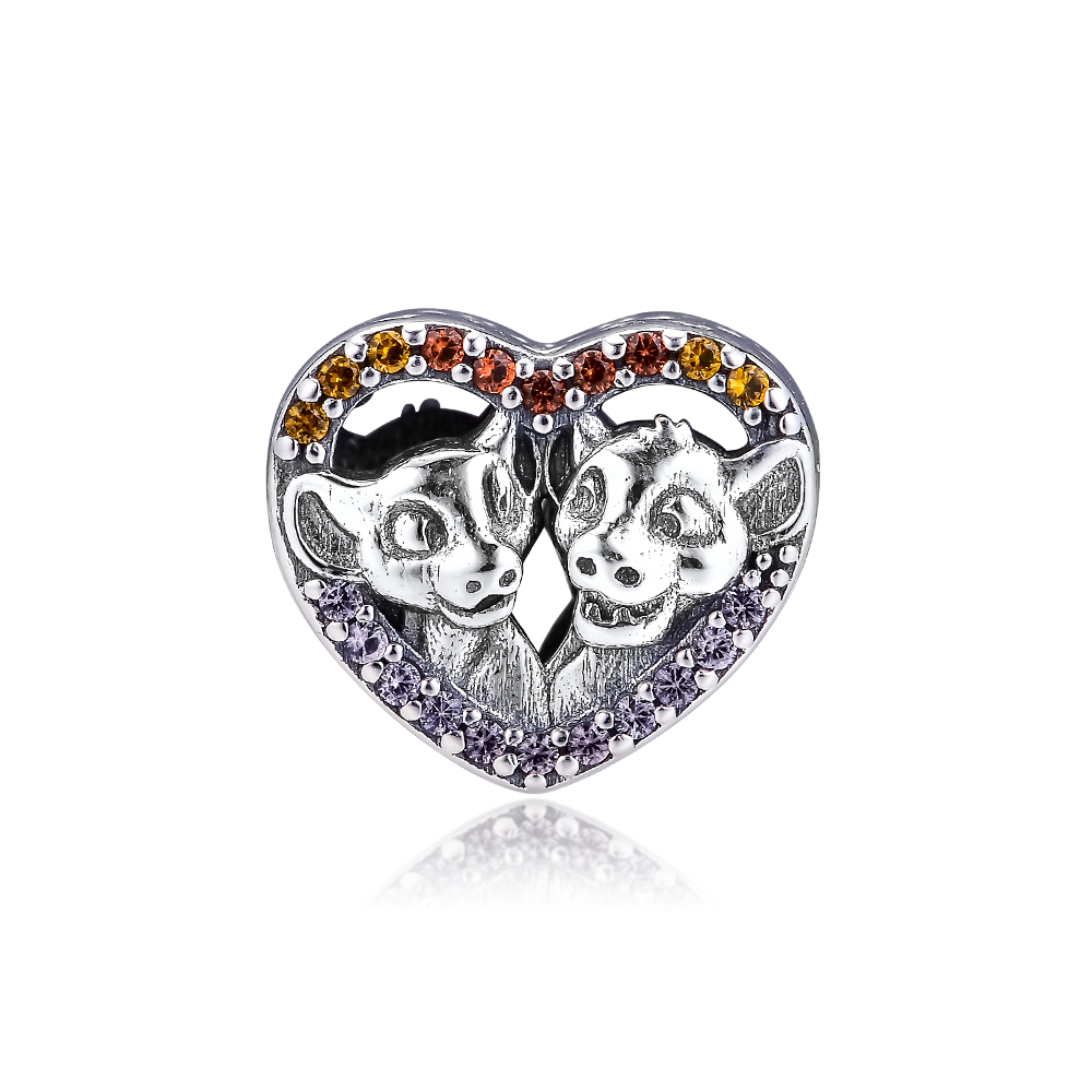 2019 Original 925 Sterling Silver Jewelry Sparkling Simba and Nala Heart Beads Fits Pandora charm Bracelets Necklace for Women-image-480120254