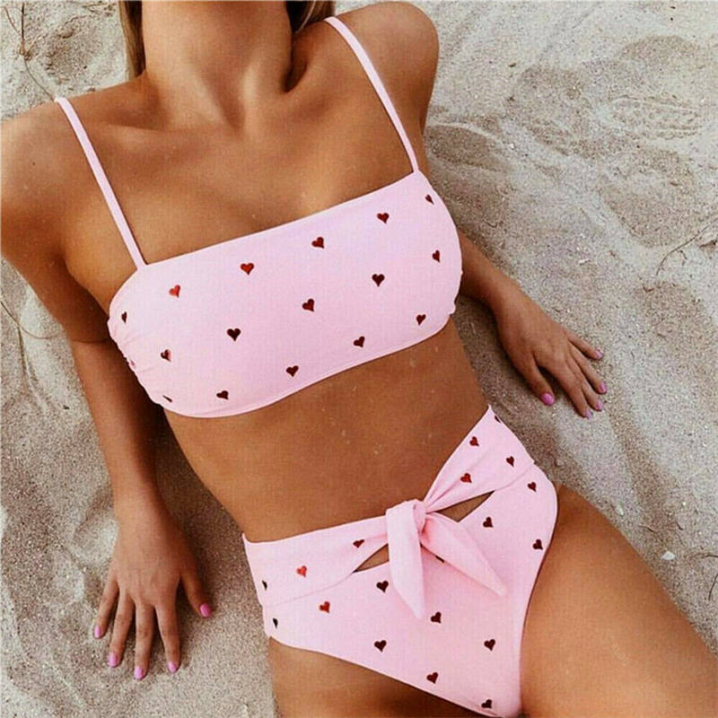 

hirigin Bikini Women Swimsuit Female Swimwear Push Up Bathing Suit Pad Bra+High Waist Briefs Heart-Shaped Bikini Swimming Suit