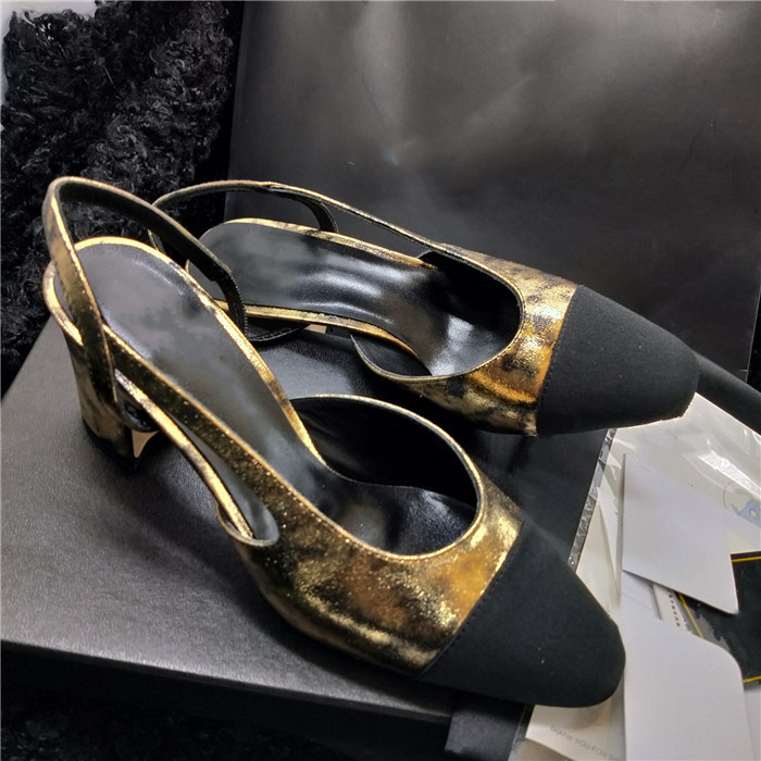 

Spring catwalk with sandals Easy to wear after the pull strap Baotou Genuine Leather Work business style sandals size 35-39, Gold