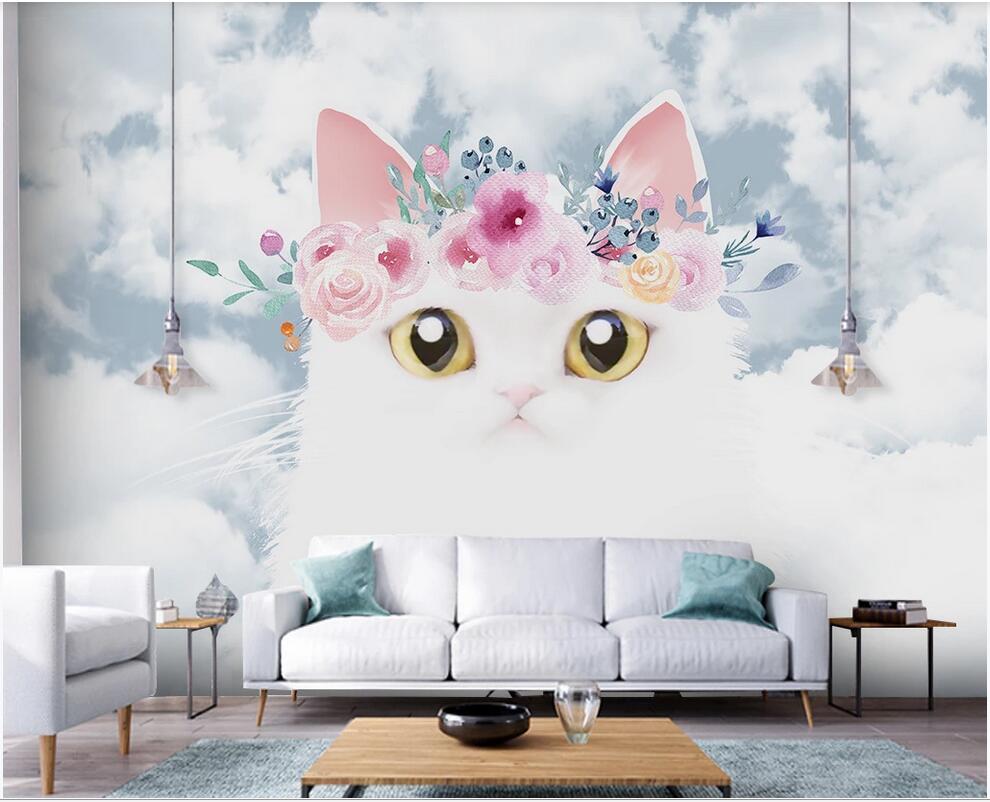 

WDBH 3d wallpaper custom photo modern Modern Nordic cartoon cute kitten children's room sky bedroom background wall wallpaper for walls 3 d, Non-woven
