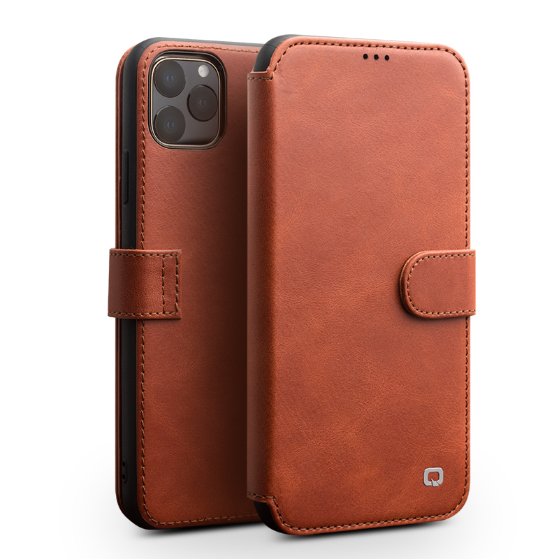 

Fashion Genuine Leather Flip Cover for iPhone11Pro max Handmade Magnetic Buckle Card Slot Phone Case, Photo color