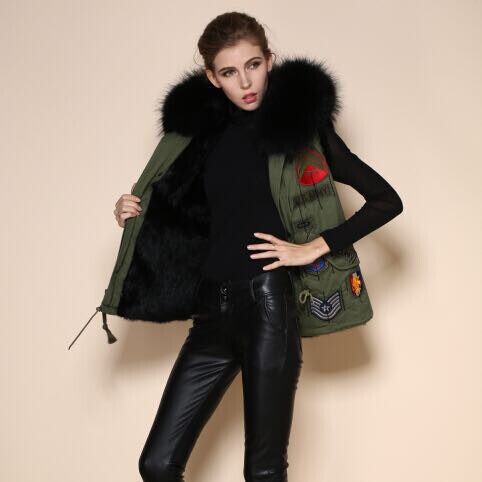 

Fur vest Army Green outerwear Mrs Women or men Winter Fashion Fur Vest detachable sleeve, As pic