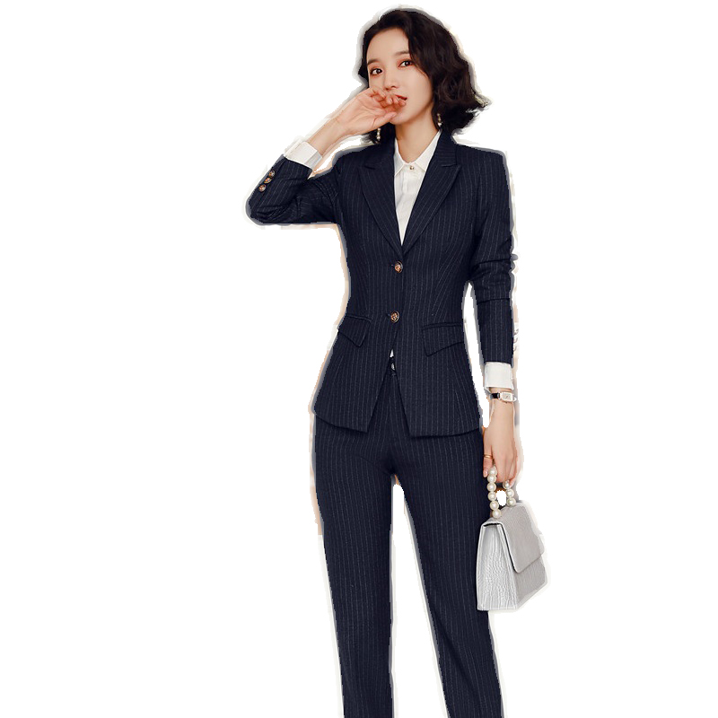 

Fashion Black Striped Blazer Women' Business Suits Formal Office Suits Work Wear Jacket and Pant Set Pants Elegant Woman, White blouse only